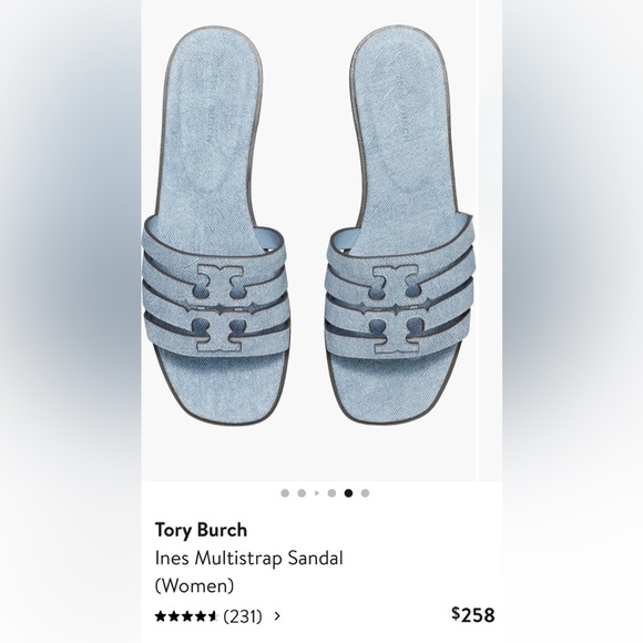 $258 Tory Burch Ines Cage Slide Denim Blue Blue Flats - Picture 1 of 9